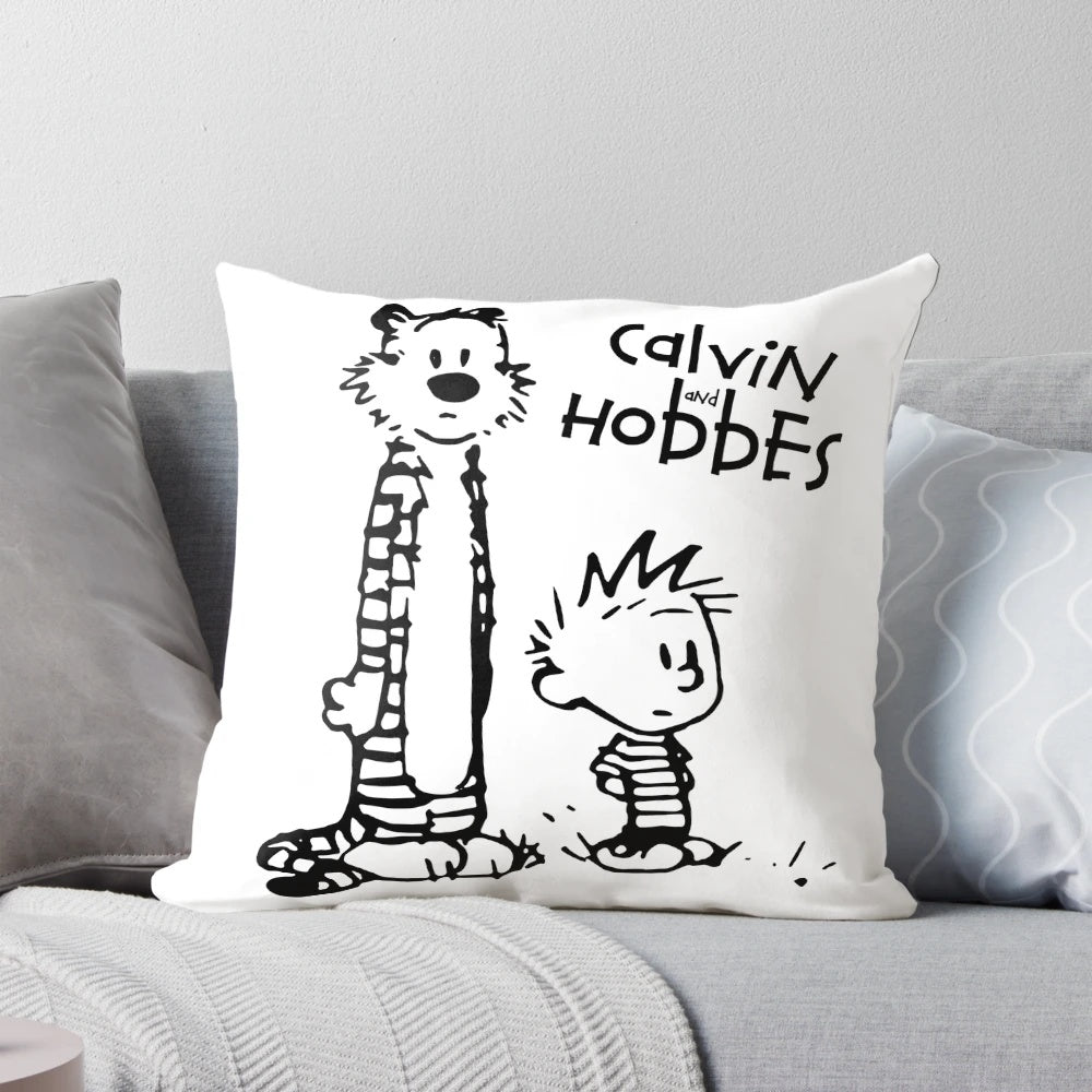 A colorful and nostalgic pillow featuring the beloved characters Calvin and Hobbes from the classic comic strip.