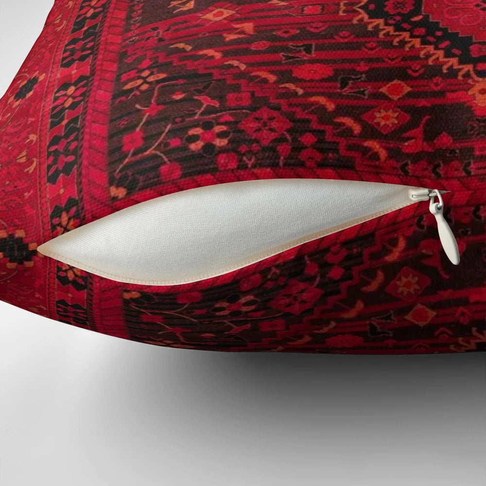 Crimson Heritage Pillow with Intricate Patterns Inspired by the Rich Cultural Traditions of the Orient, Morocco, and Ottoman Empire