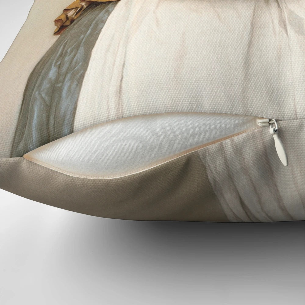 Pillow featuring the classic pastel painting "The Chocolate Girl" by renowned Swiss artist Jean-Etienne Liotard