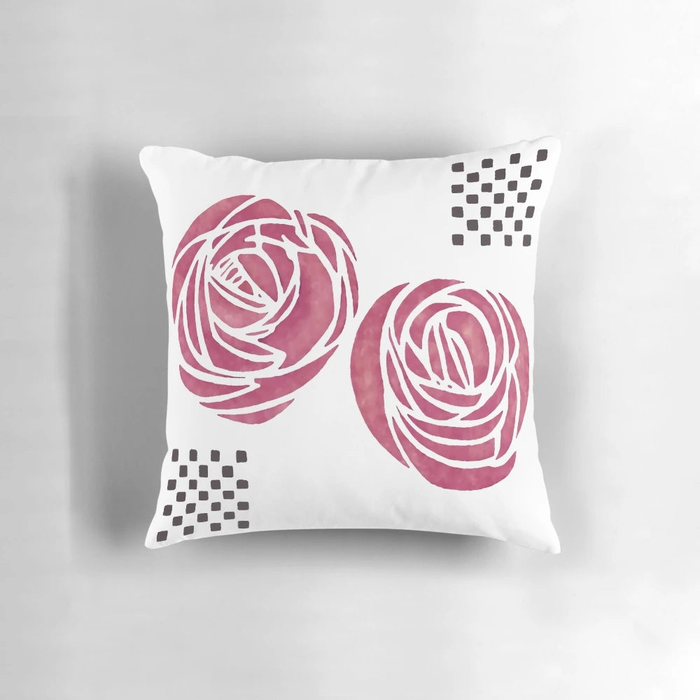 Decorative pillow featuring a stunning rose design by the renowned Scottish artist Charles Rennie Mackintosh.