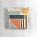 Bauhaus-inspired mid-century modern pillow with neutral geometric shapes, perfect for a minimalist summer home.