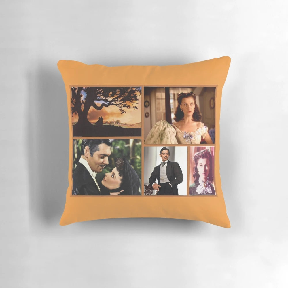 A collage pillow featuring iconic scenes and characters from the classic movie 'Gone with the Wind