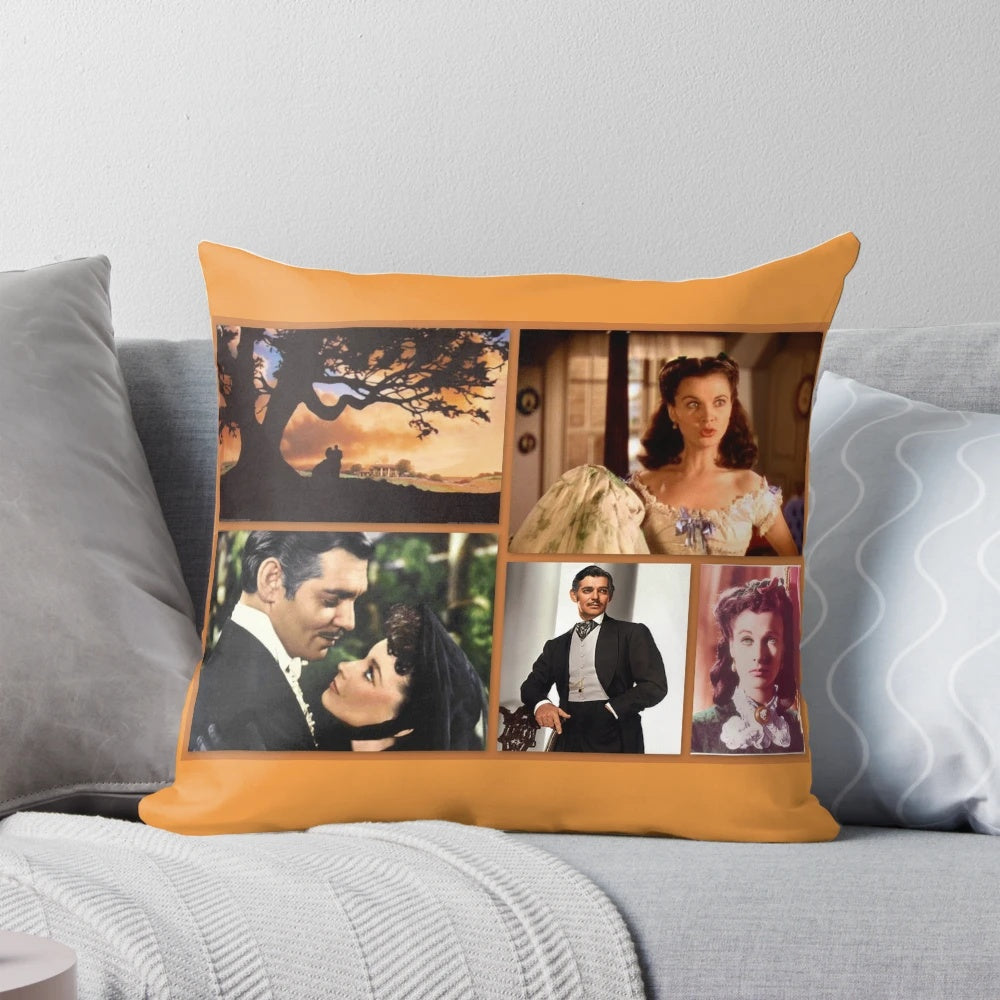 A collage pillow featuring iconic scenes and characters from the classic movie 'Gone with the Wind