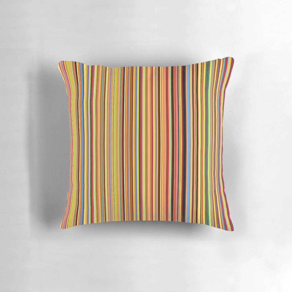 Neutral-colored striped throw pillow with an abstract, old school pattern