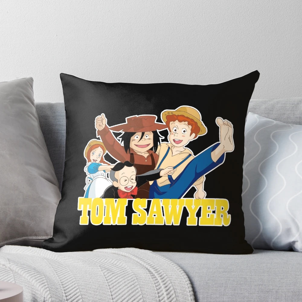 Plush throw pillow featuring the iconic character Tom Sawyer from Mark Twain's classic American novel.
