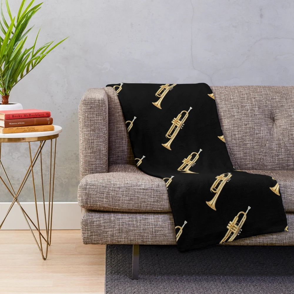 Classic trumpet design plush blanket for music lovers