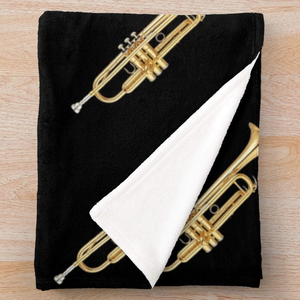 Classic trumpet design plush blanket for music lovers
