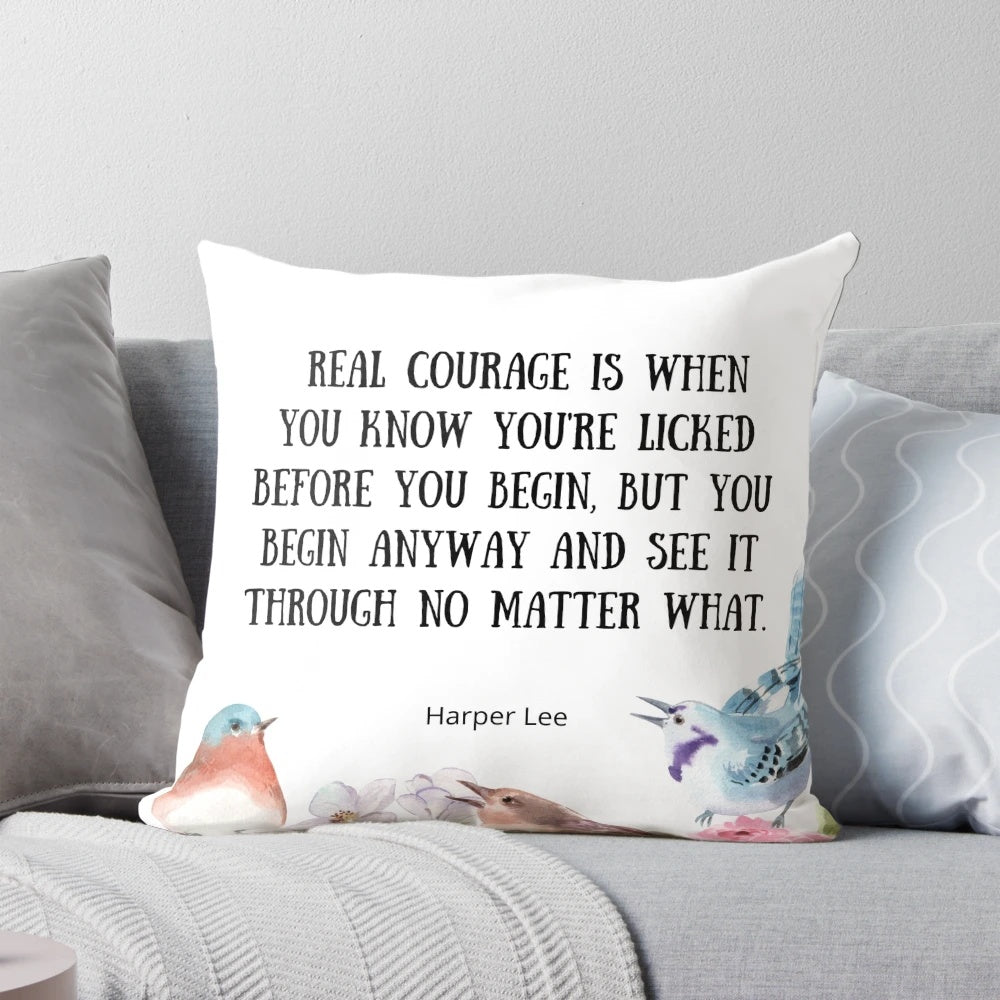 To Kill a Mockingbird" quote pillow featuring the iconic words of Atticus Finch