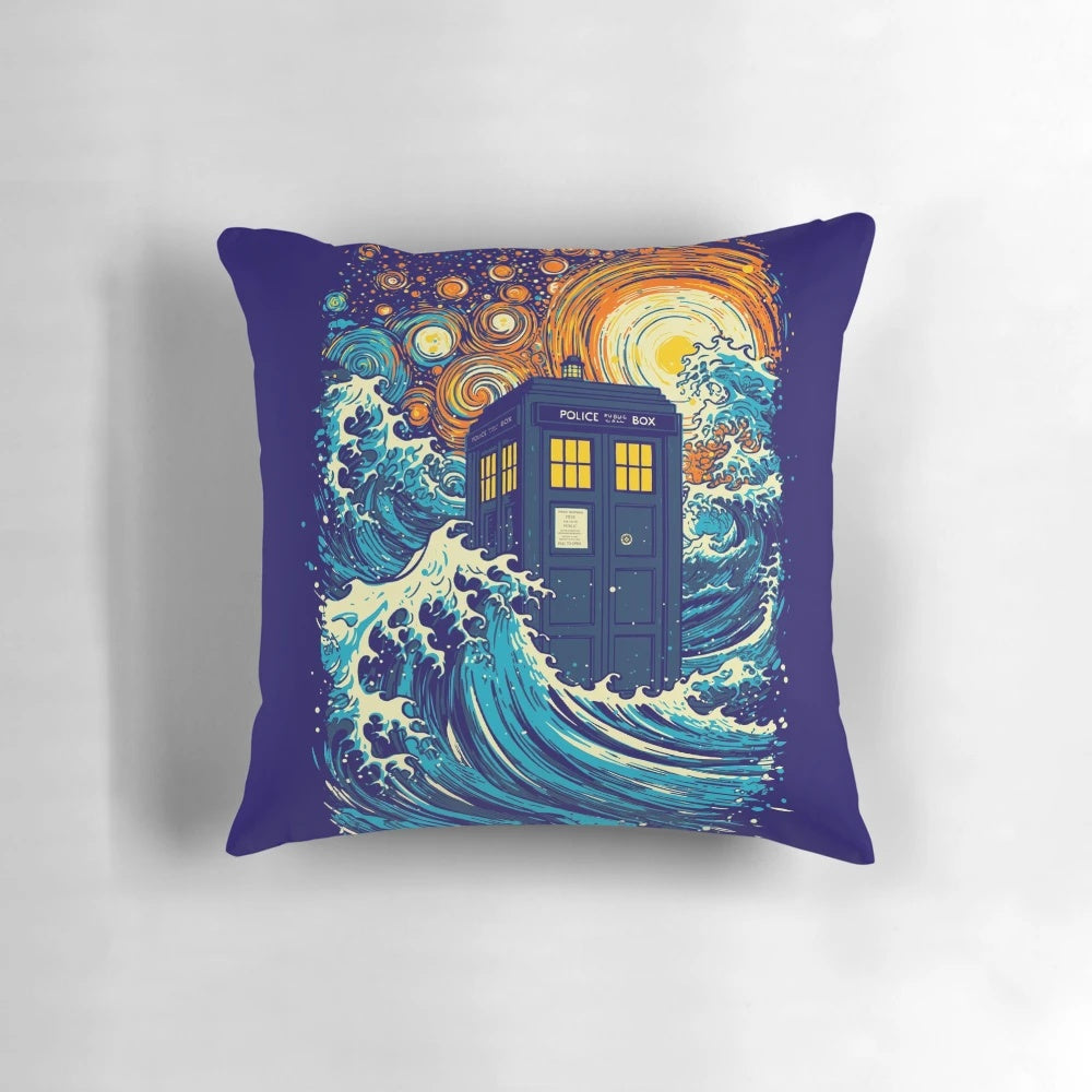 The Great Kanagawa Wave Pillow, featuring the iconic Japanese woodblock print design from Hokusai