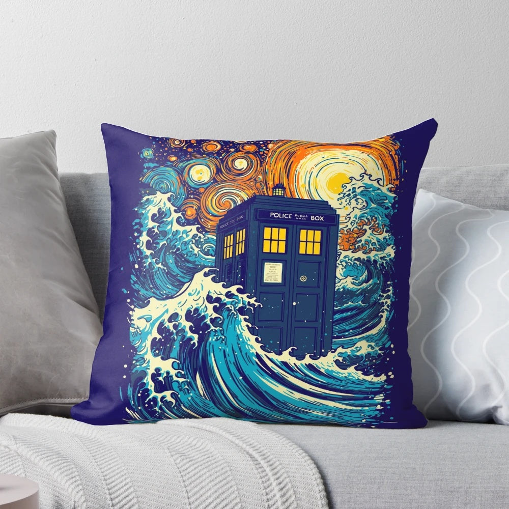 The Great Kanagawa Wave Pillow, featuring the iconic Japanese woodblock print design from Hokusai