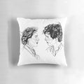 A cozy throw pillow featuring the iconic characters Jo and Laurie from the classic novel and film adaptation of 'Little Women'.