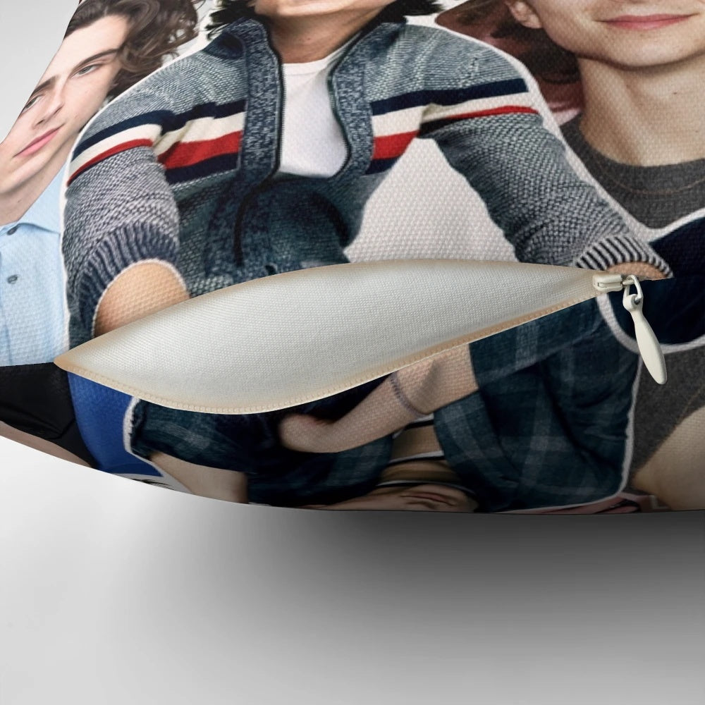 Timothée Chalamet 'Call Me By Your Name' inspired collage design printed on a soft, comfortable pillow