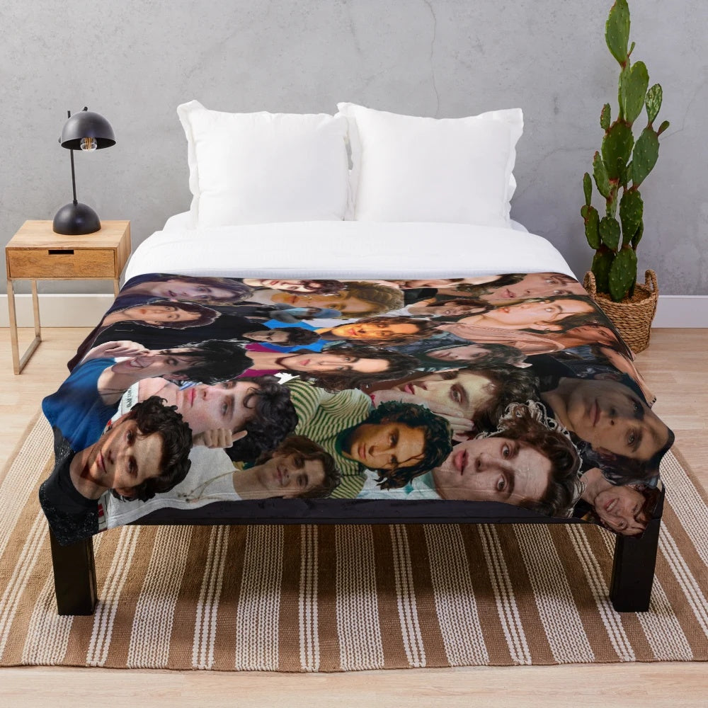 Timothée Chalamet inspired photo collage plush blanket