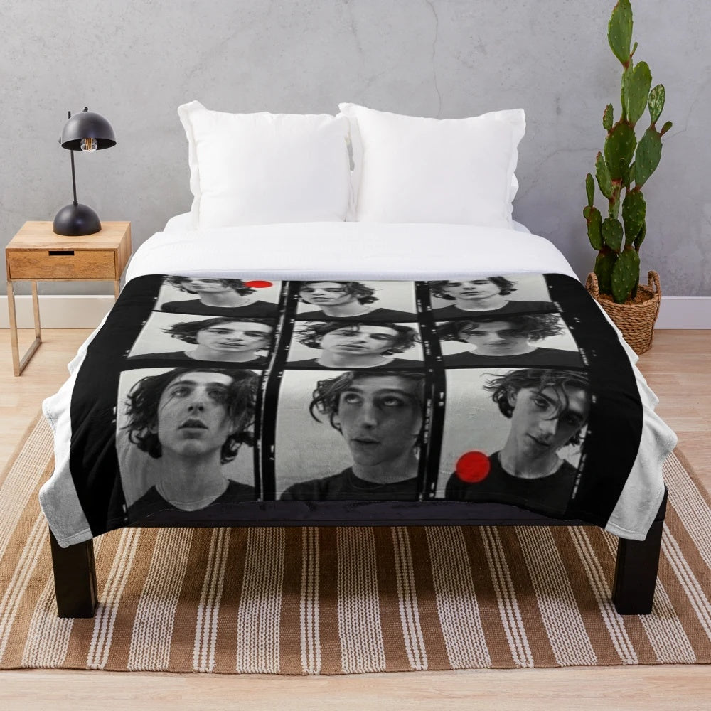 Timothée Chalamet inspired plush blanket with collage of the actor
