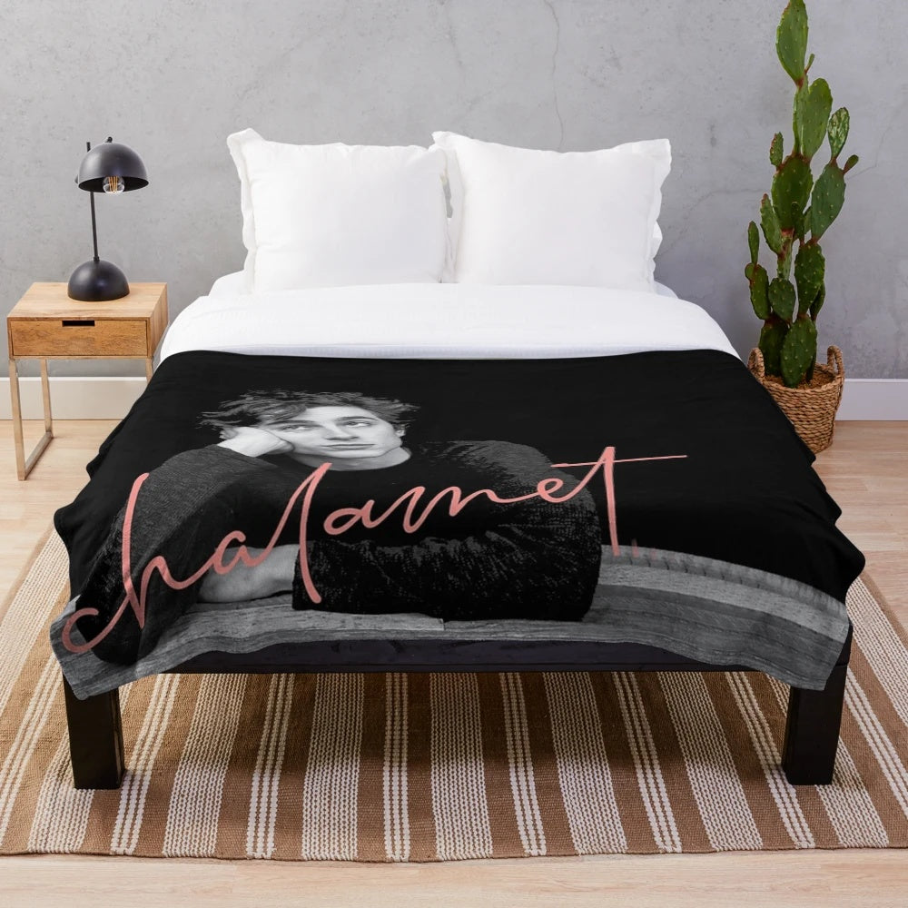 Timothée Chalamet inspired plush blanket featuring a collage of images