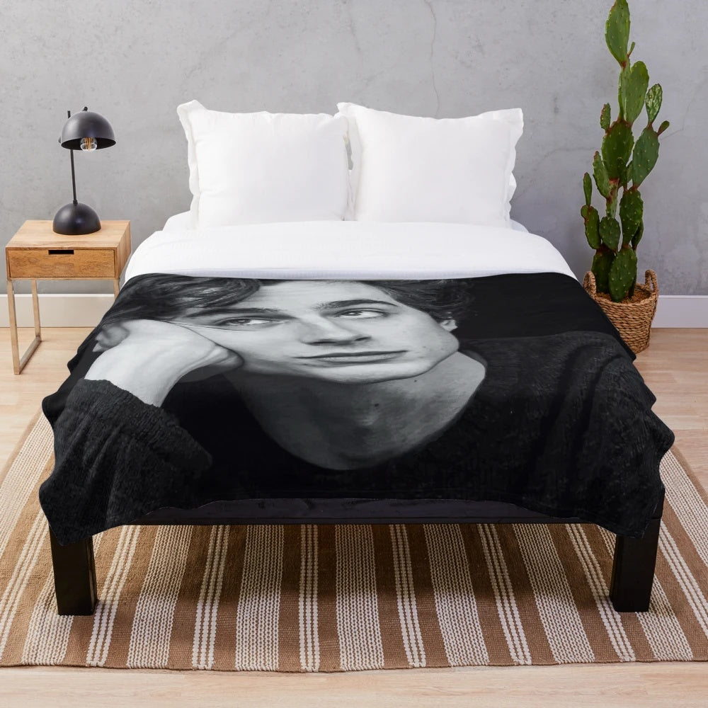 Timothee Chalamet inspired black and white plush blanket