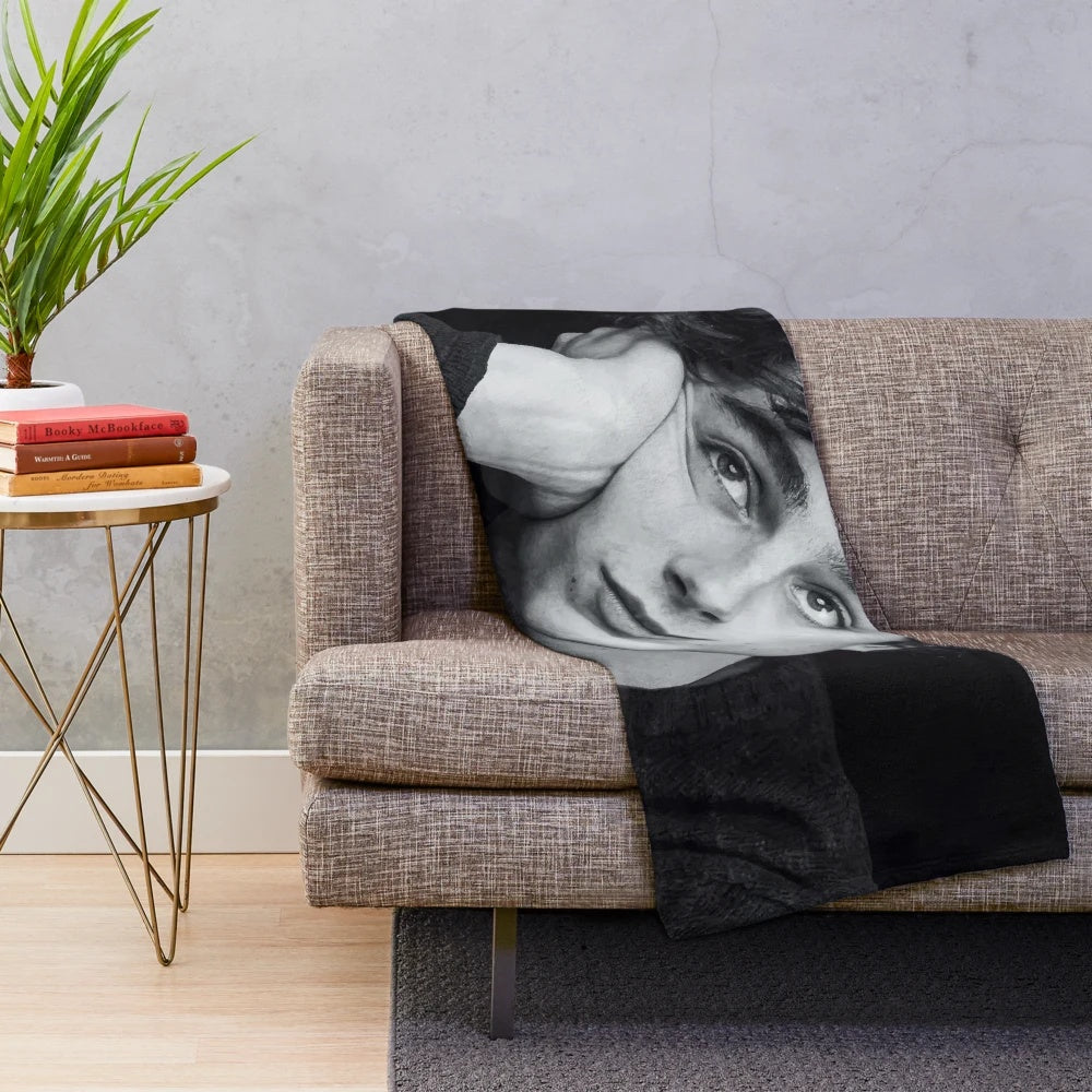 Timothee Chalamet inspired black and white plush blanket