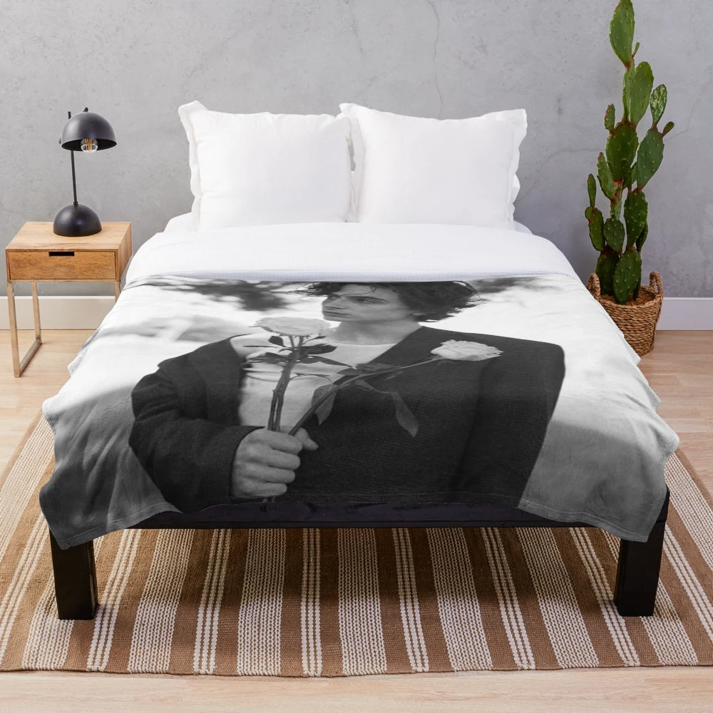 Timothee Chalamet inspired black and white plush blanket
