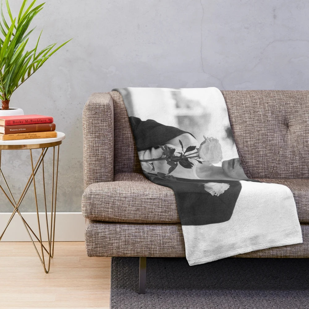 Timothee Chalamet inspired black and white plush blanket