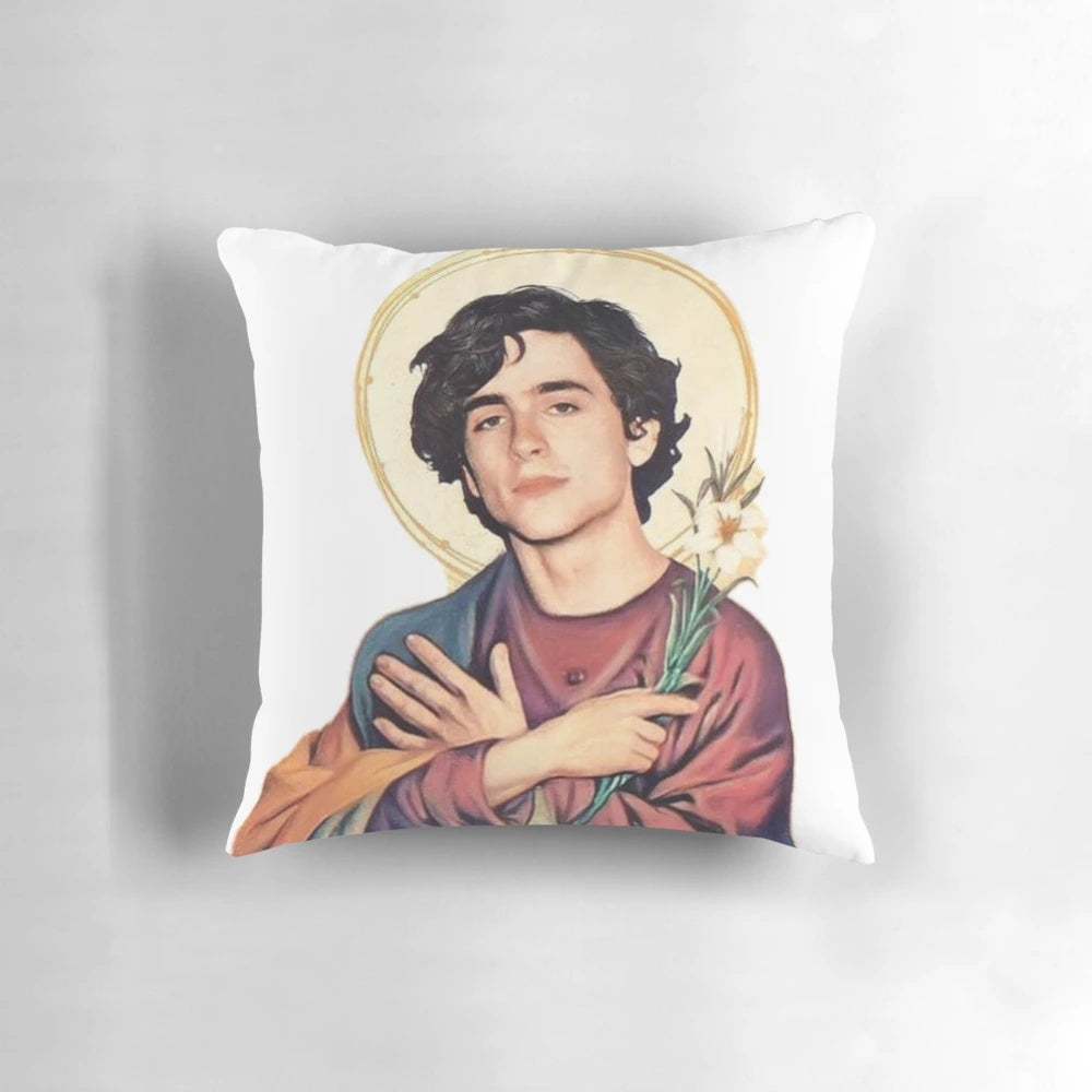Decorative pillow featuring an image of actor Timothee Chalamet
