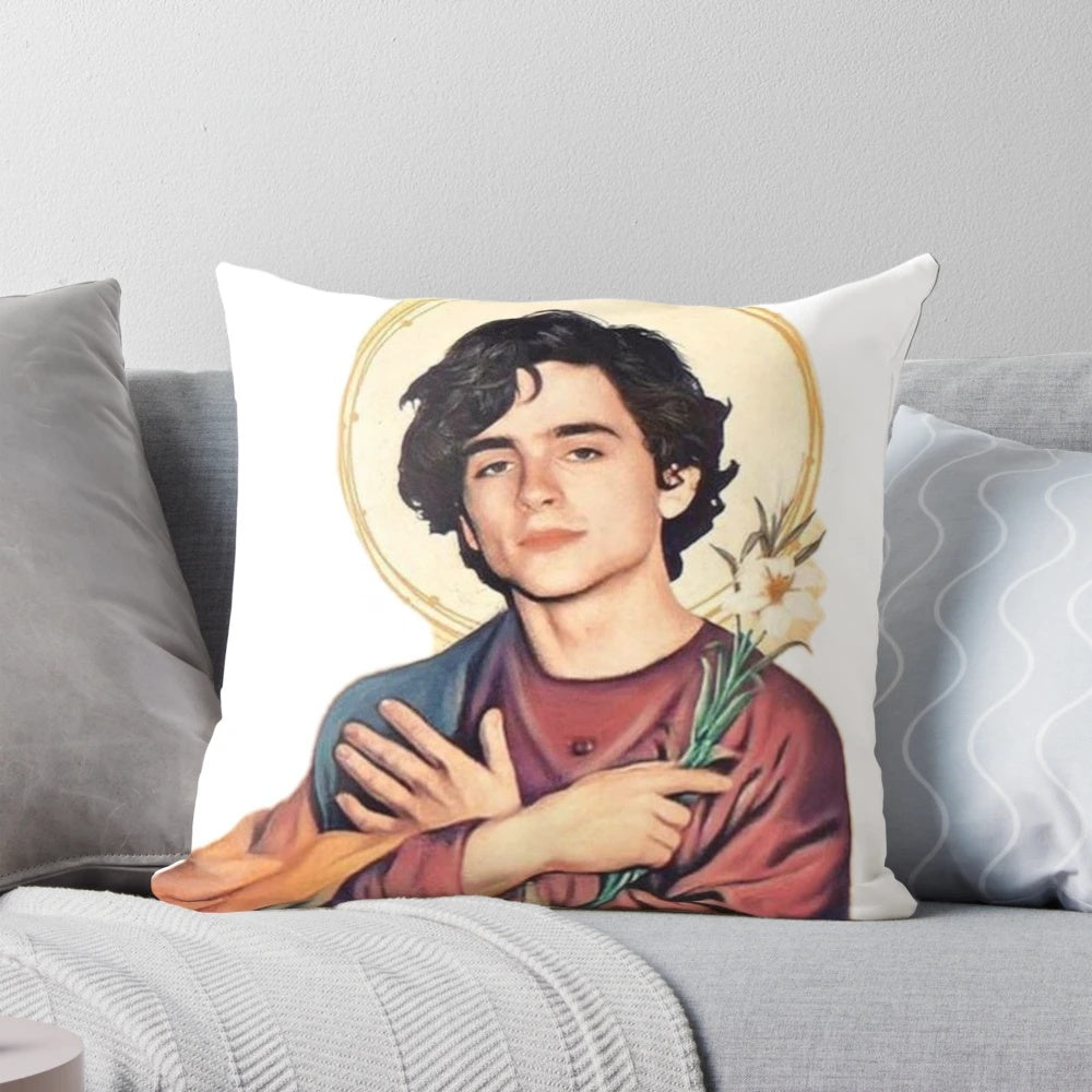Decorative pillow featuring an image of actor Timothee Chalamet
