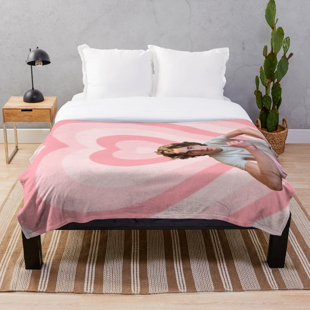 Timothee Chalamet inspired plush blanket with a love heart design