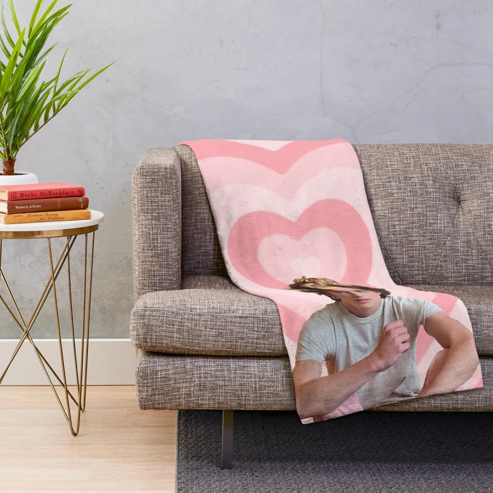 Timothee Chalamet inspired plush blanket with a love heart design