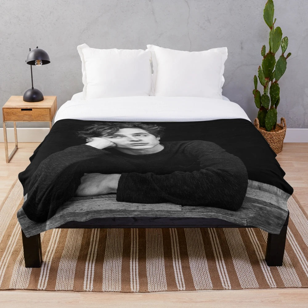 Timothee Chalamet inspired plush blanket in black and white