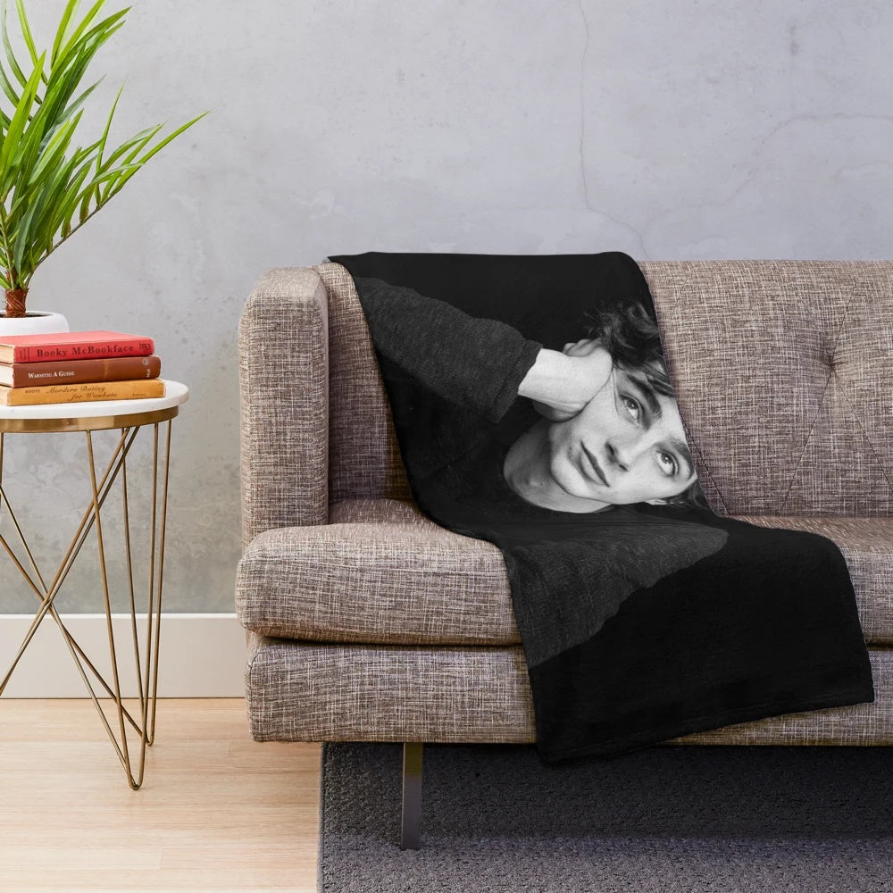 Timothee Chalamet inspired plush blanket in black and white