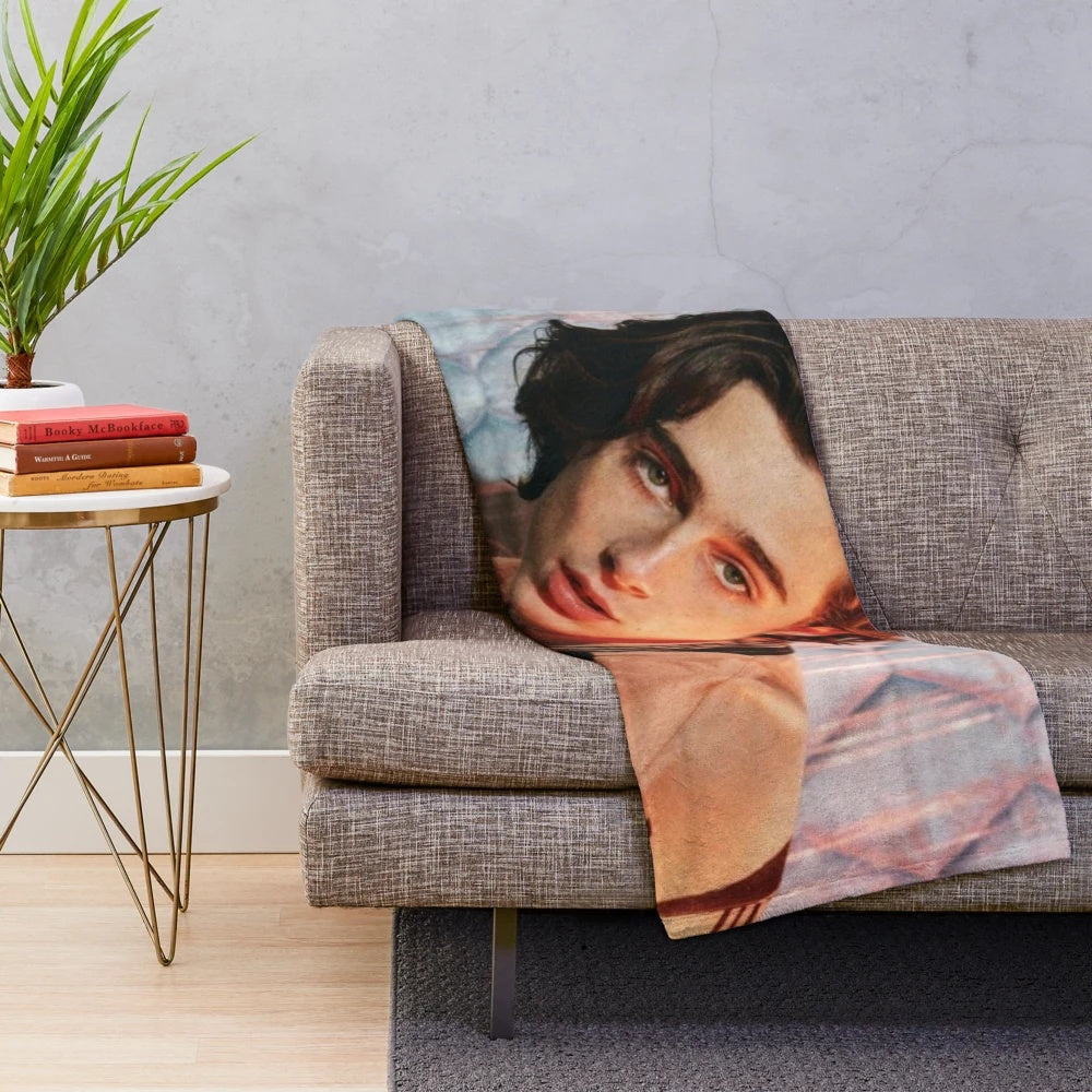 Soft and cozy plush blanket featuring the image of actor Timothee Chalamet