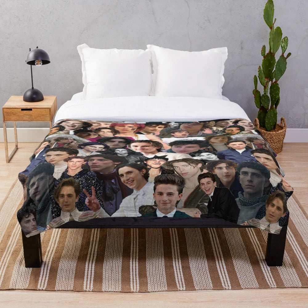 Timothee Chalamet inspired plush collage blanket