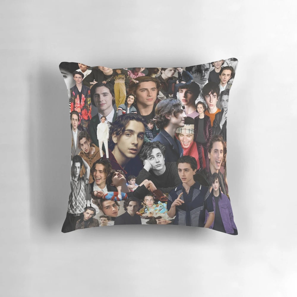 Timothee Chalamet inspired throw pillow with collage design