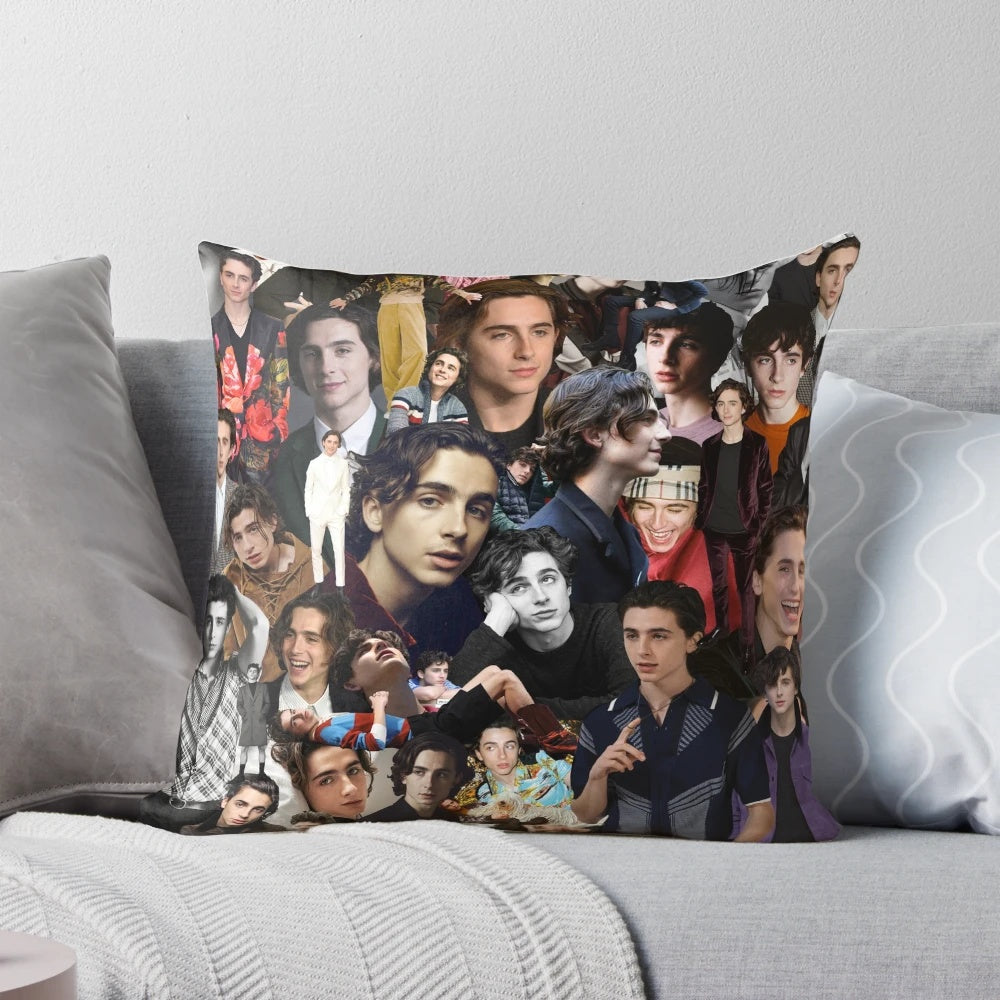 Timothee Chalamet inspired throw pillow with collage design