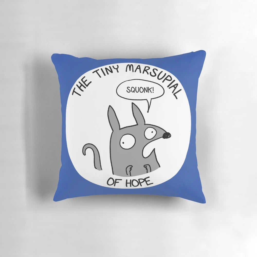 Soft, plush pillow featuring a tiny marsupial design for a touch of hope and comfort in your home.