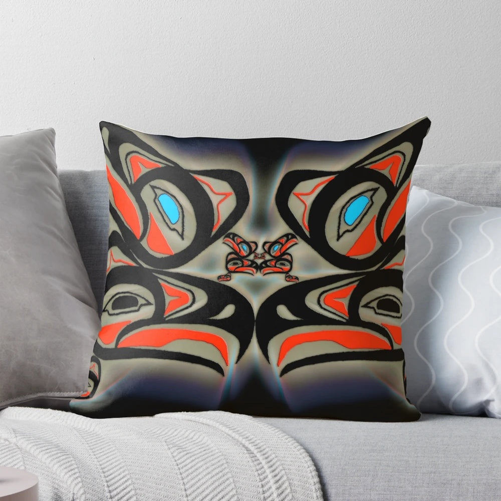 Tlingit formline design pillow featuring a majestic eagle, representing the rich cultural heritage of Alaska's indigenous people.