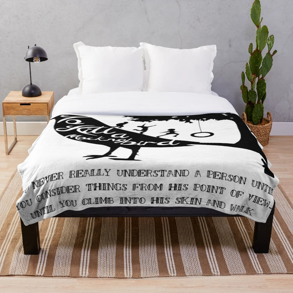Cozy plush blanket featuring the iconic "To Kill a Mockingbird" design