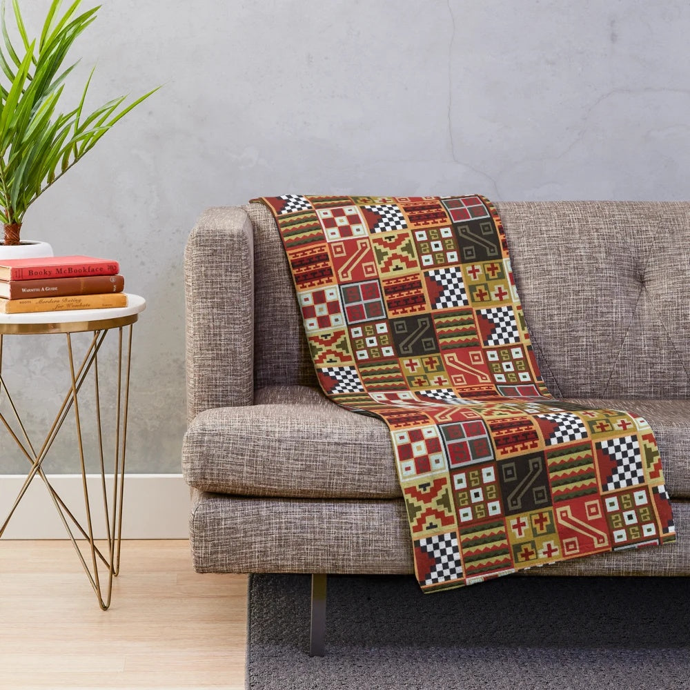 Tocapu II inspired plush blanket with geometric Inca pattern