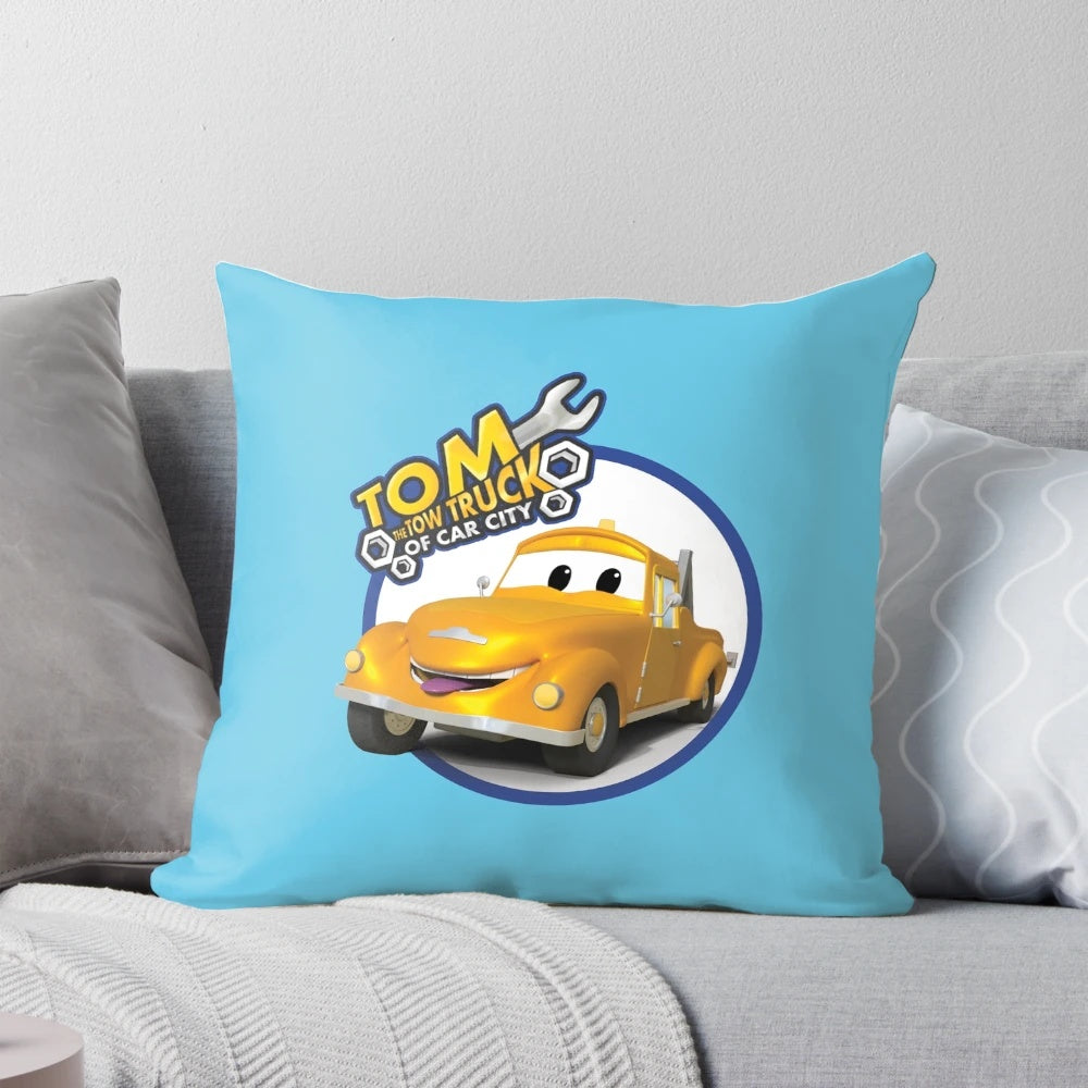 Plush pillow featuring the cartoon character Tom the Tow Truck from the popular kids' series Car City