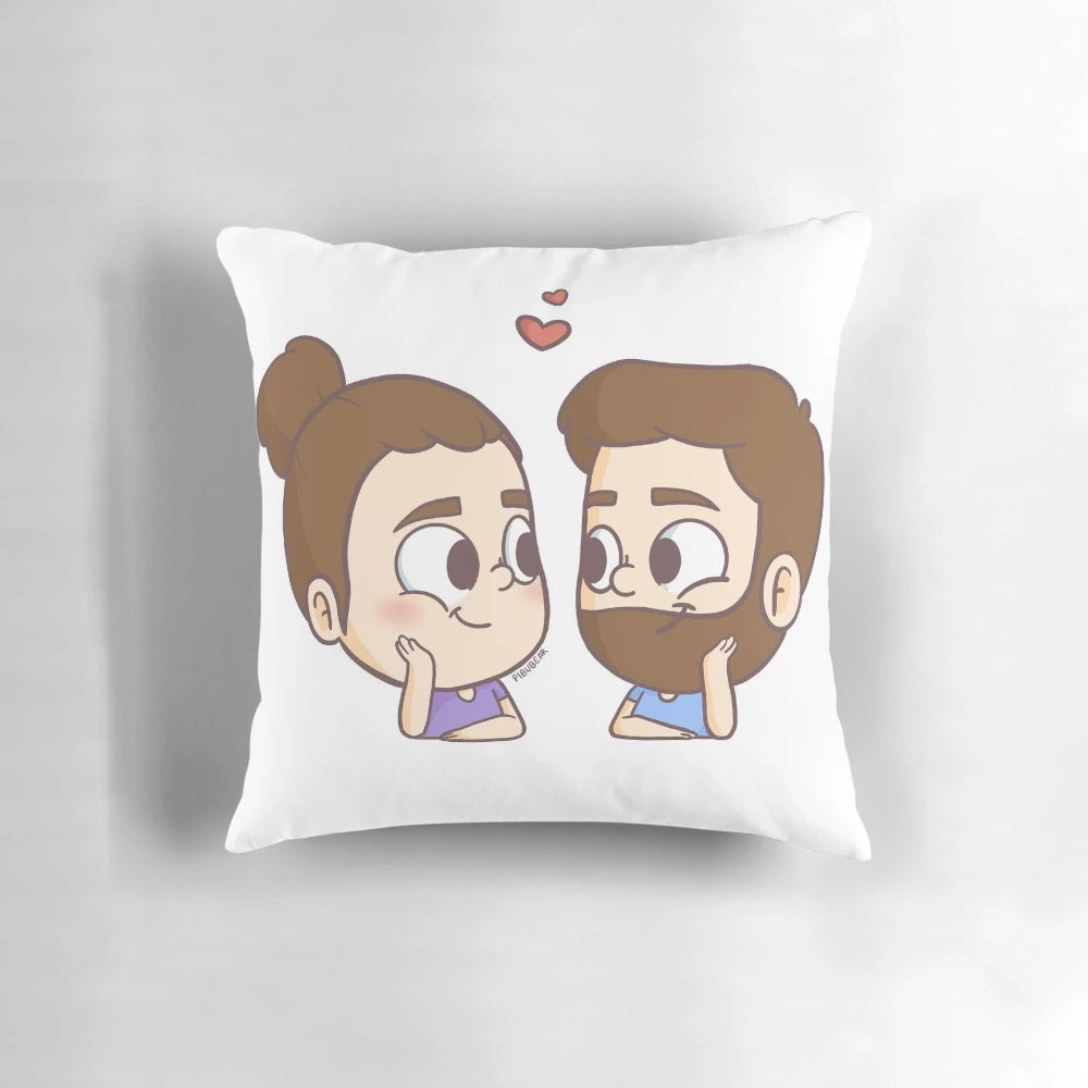 A plush, white pillow with the words "Together" embroidered on it, symbolizing the connection and closeness between partners.