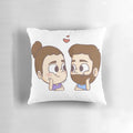 A plush, white pillow with the words "Together" embroidered on it, symbolizing the connection and closeness between partners.