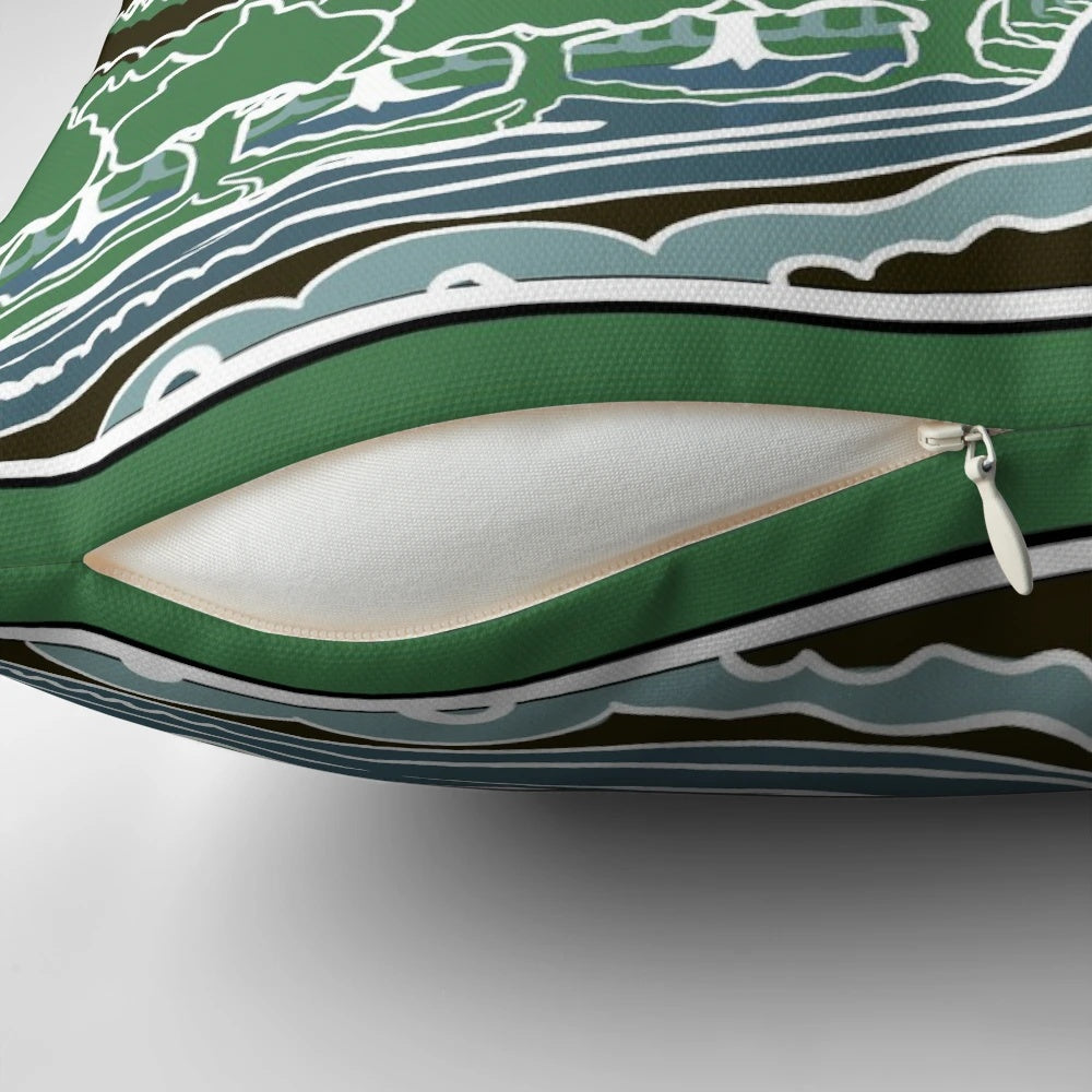 Decorative pillow featuring a Tolkien-inspired fantasy landscape with a winding mountain path