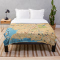 Cozy Tolkien Middle Earth map plush blanket with fantasy cartographic art