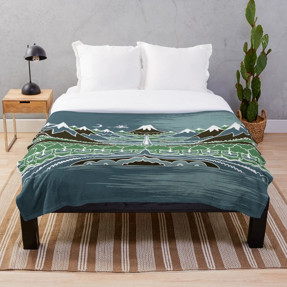 Tolkien inspired plush blanket featuring a midnight forest mountain path design