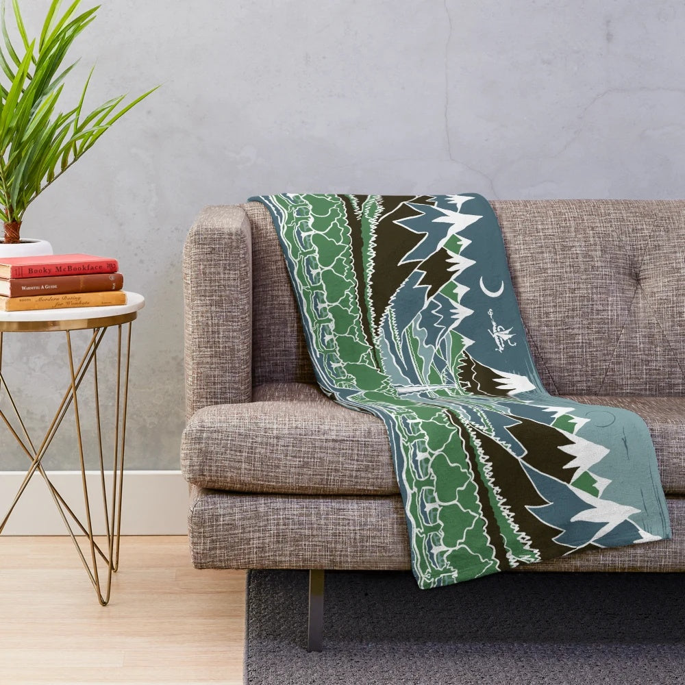 Tolkien inspired plush blanket featuring a midnight forest mountain path design