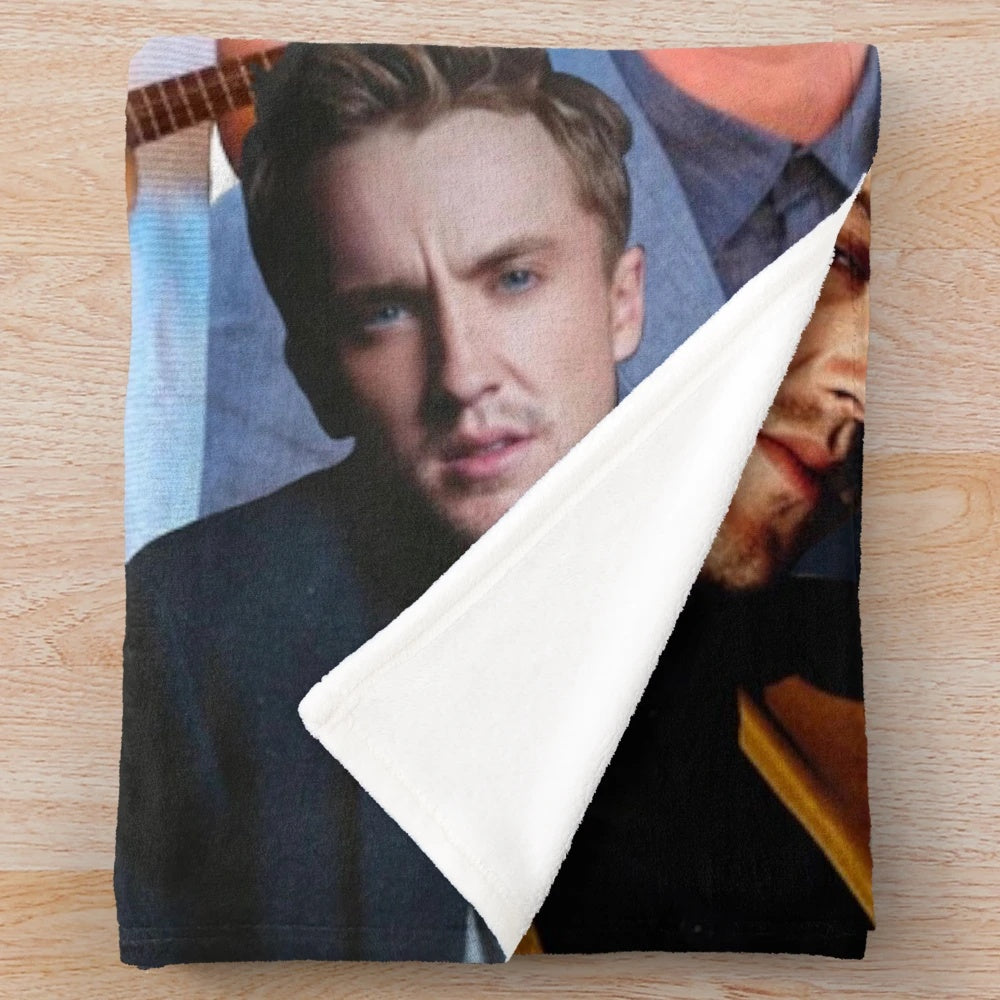 Tom Felton photo collage design on a soft, plush blanket