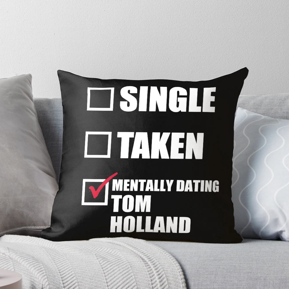 Pillow featuring an illustration of actor Tom Holland, known for playing Spiderman in the Marvel Cinematic Universe