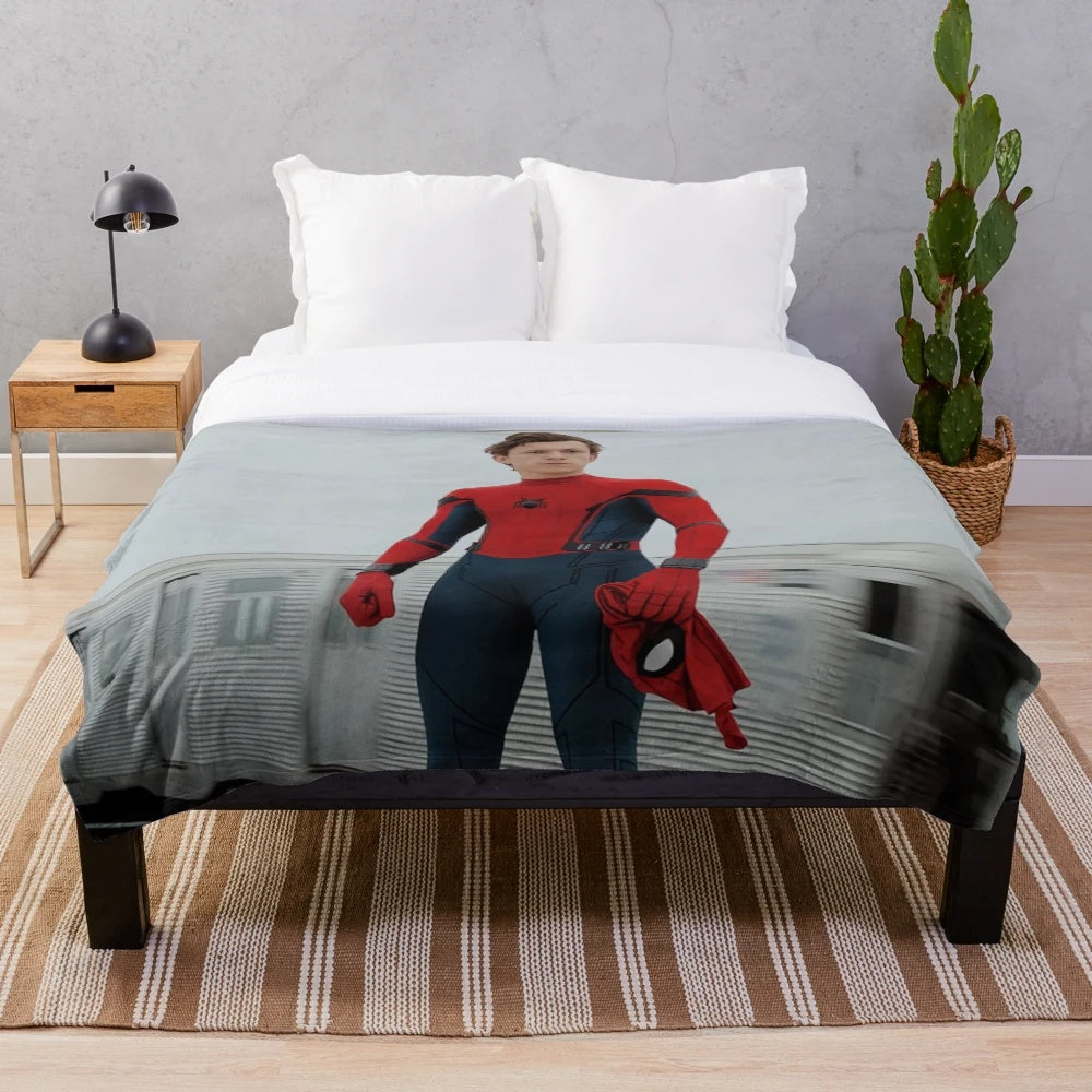 Tom Holland inspired plush blanket with spider-man aesthetic design