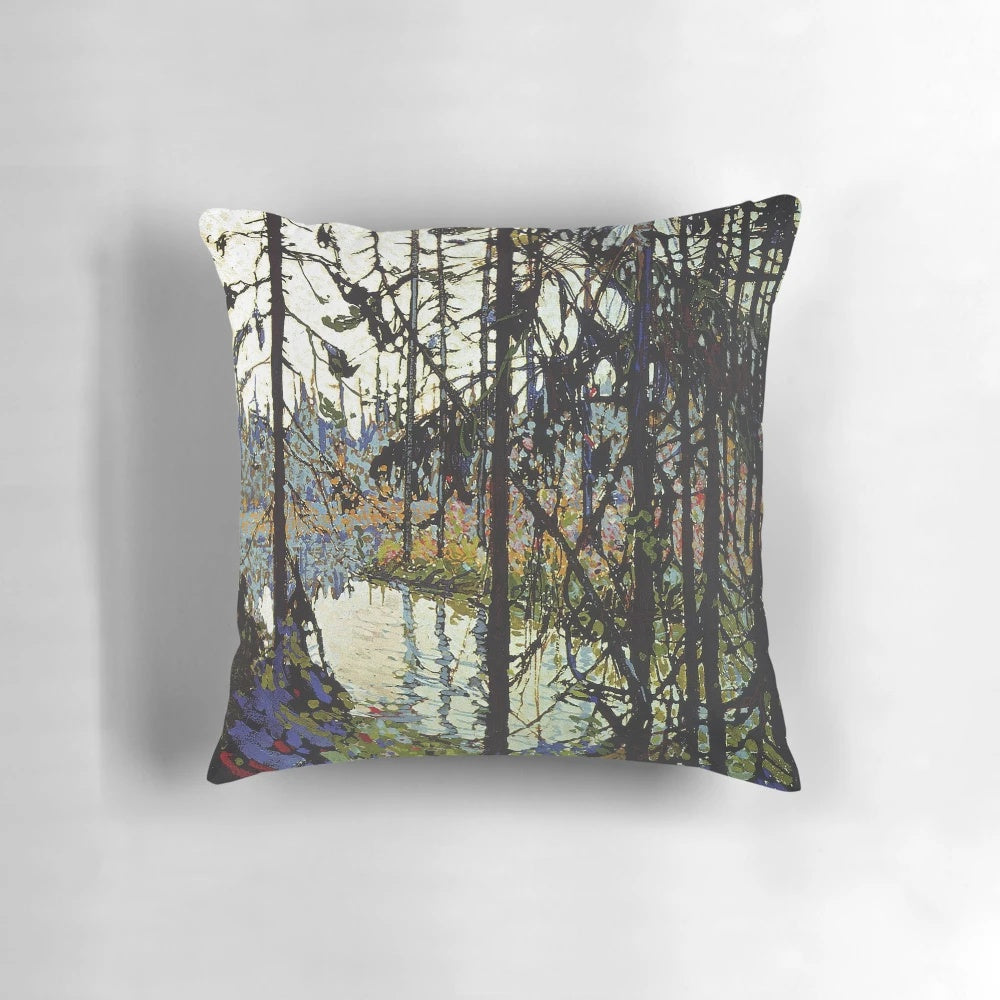Tom Thomson's 'Northern River' Oil Painting Reproduced on a Decorative Pillow