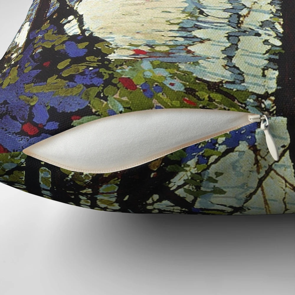 Tom Thomson's 'Northern River' Oil Painting Reproduced on a Decorative Pillow