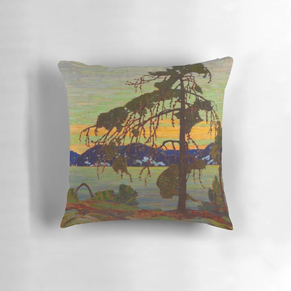 Oil painting of a pine tree in a Canadian landscape by the renowned Canadian artist Tom Thomson